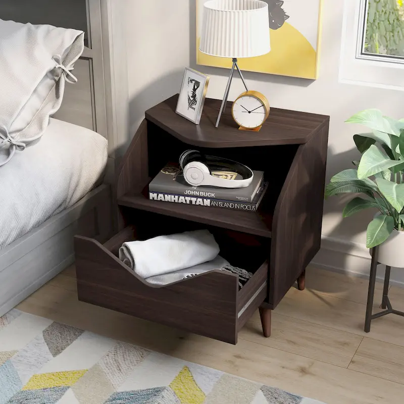 DH BASIC Mid-century Modern 20-inch 1-Shelf and 1-Drawer End Table by Denhour