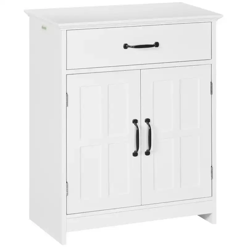 kleankin Freestanding Bathroom Cabinet, Modern Bathroom Storage Cabinet with Storage Drawer, 2 Doors & Adjustable Shelf, White