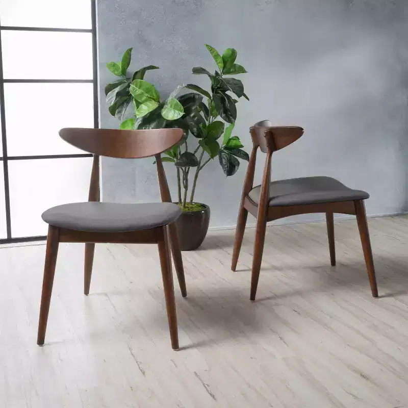 Set of 2 Barron Dining Chair Light Gray - Christopher Knight Home: Mid-Century, Upholstered, Rubberwood
