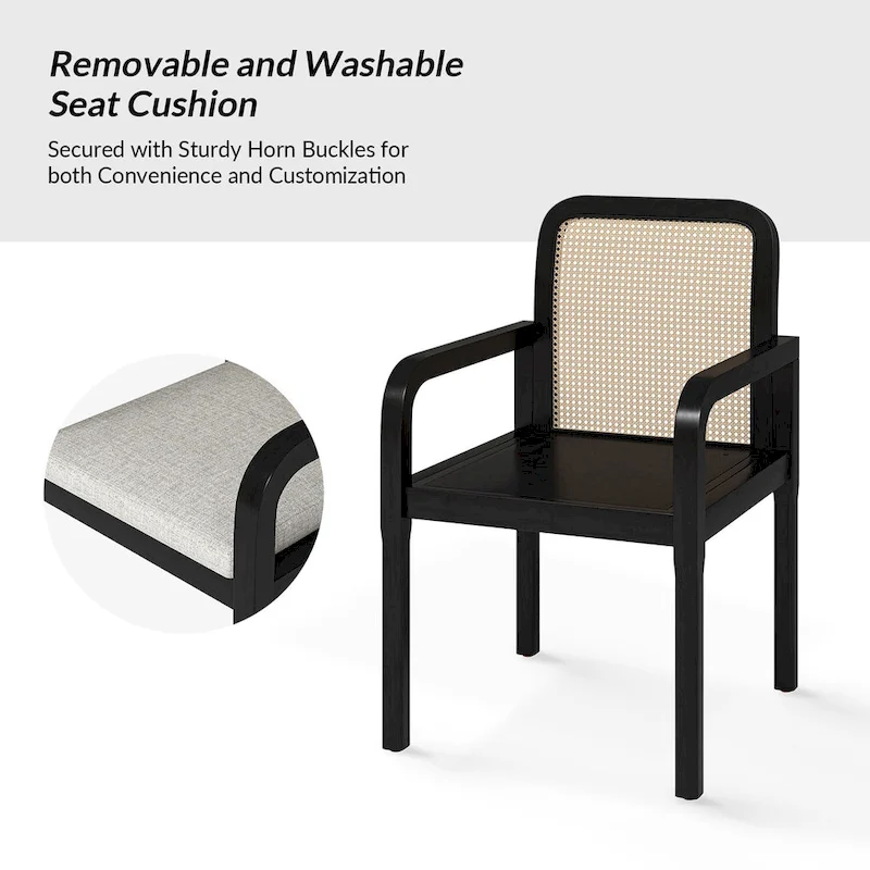 Modern Rattan Back Dining Chair with Removable Cushion | Boho Style | Set Available