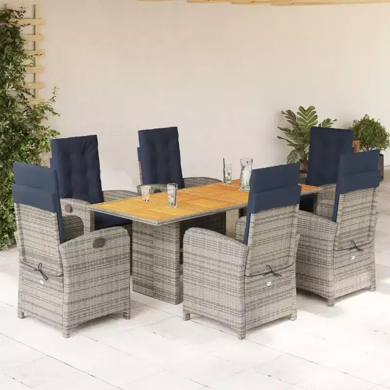 vidaXL Poly Rattan Outdoor Dining Set with Cushions