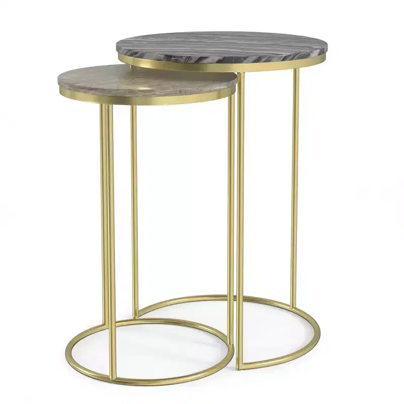 Romina Modern Contemporary 16 inch Wide Metal 2 Pc Nesting Table in Gold , Fully Assembled