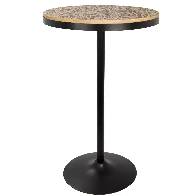 Industrial Adjustable Bar Height Table - Bamboo Top, Black Metal Base