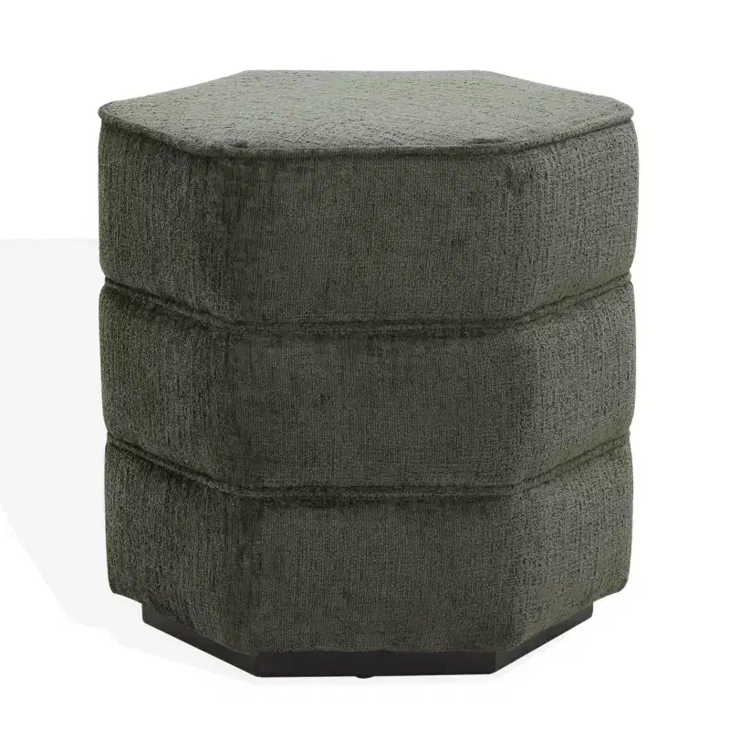 Rosaria Chenille Hexagon Ottoman — Wood Frame, Polyester, Polyurethane Foam
