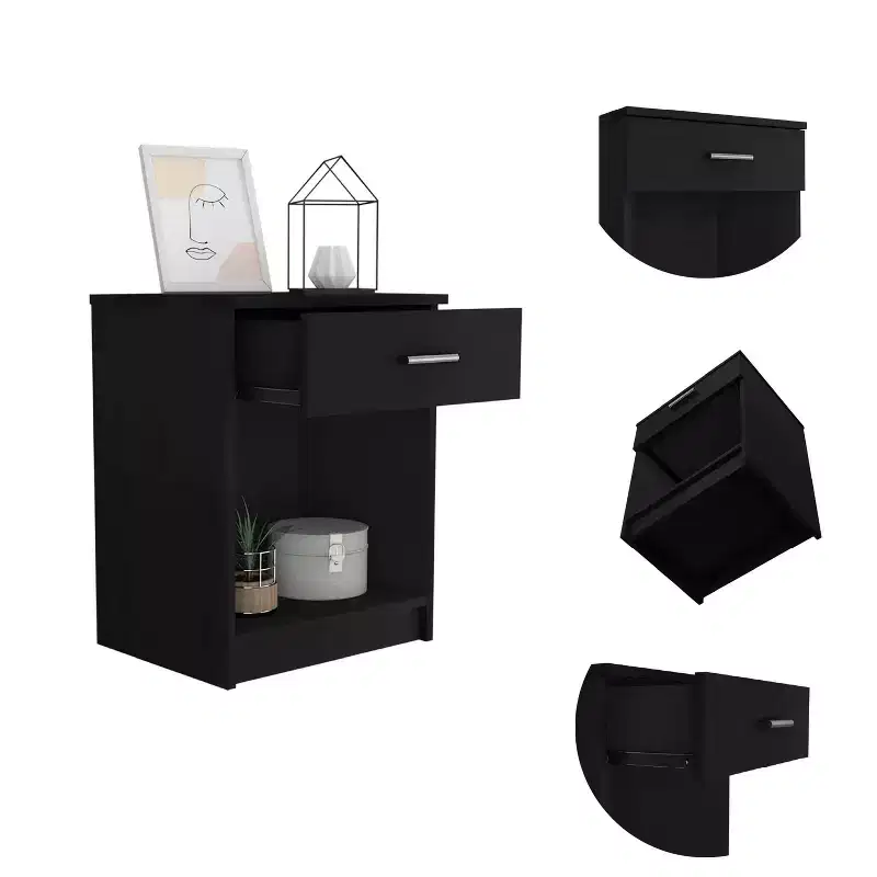 Jerez Nightstand with Drawer - Black Wood Laminate
