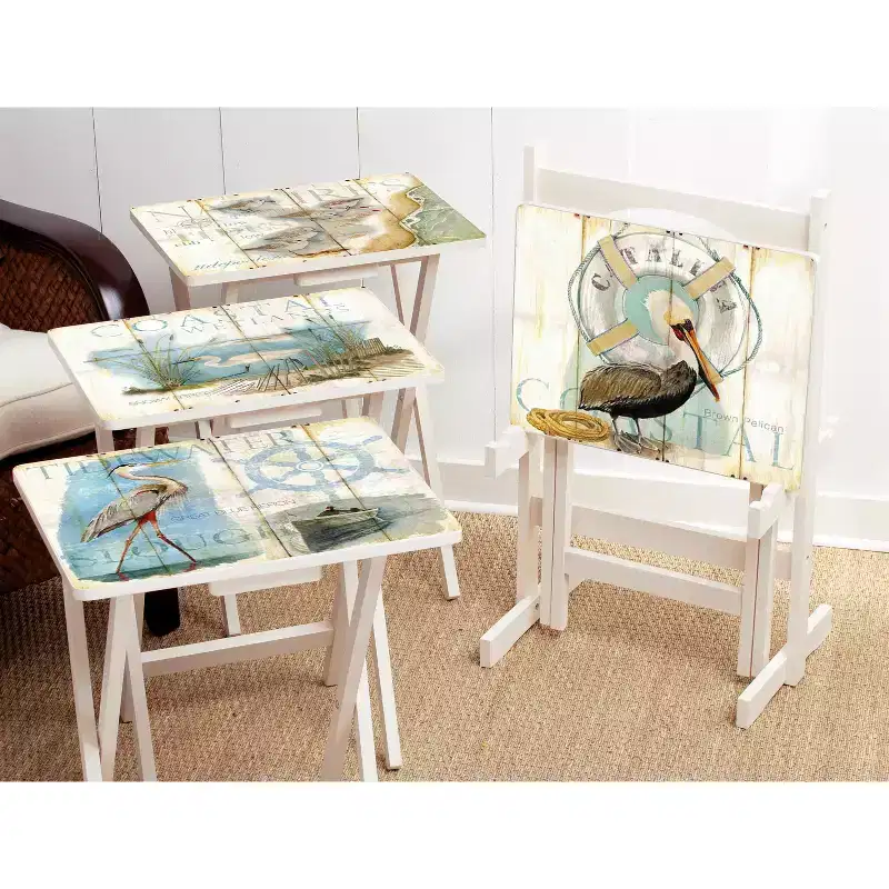 Evergreen TV Tray S/4 with Stand, Shore Birds