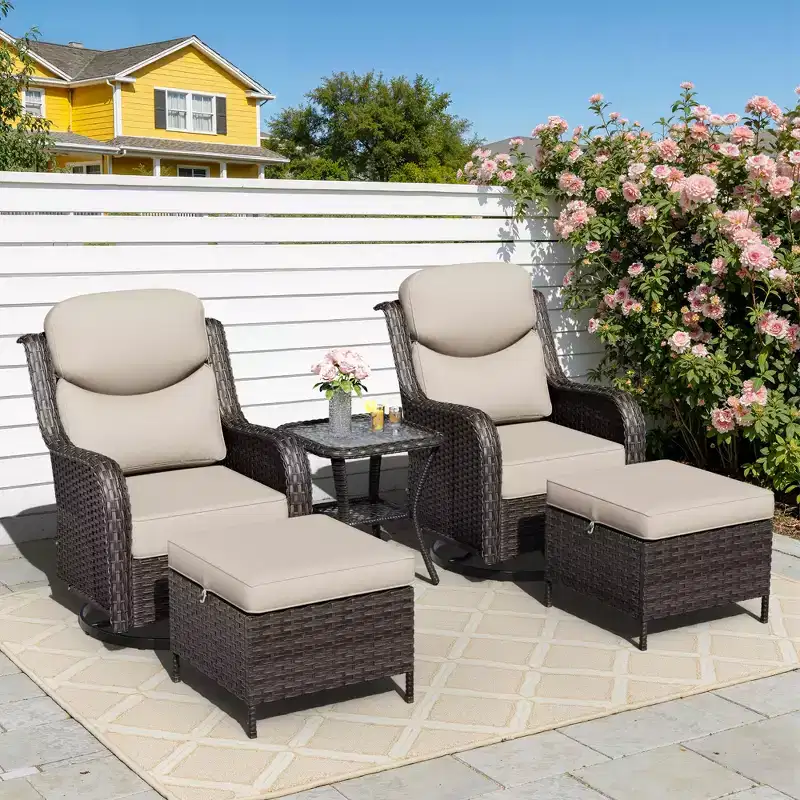 UPTIOT Outdoor Rocking Chair Set with Ottoman and Coffee Table