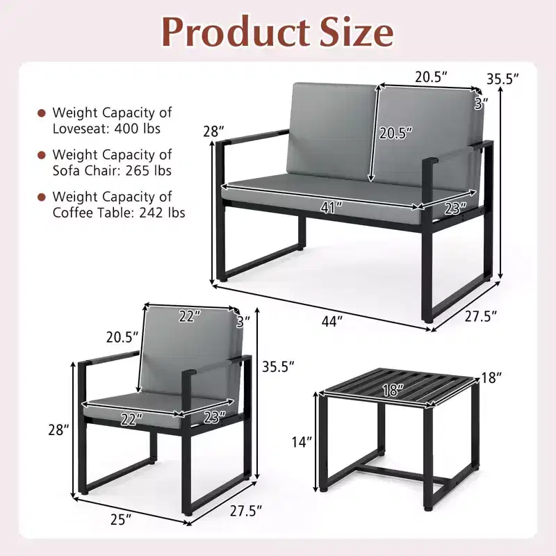 Modern 2-Seater Loveseat Sofa with Solid Metal Frame & Removable Back Cushions, Brown/Gray + Black