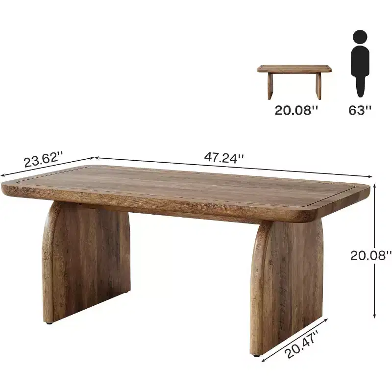 47-Inch Wood Farmhouse Rectangle Coffee Table, Low Cocktail Tea Table, Easy Assembly