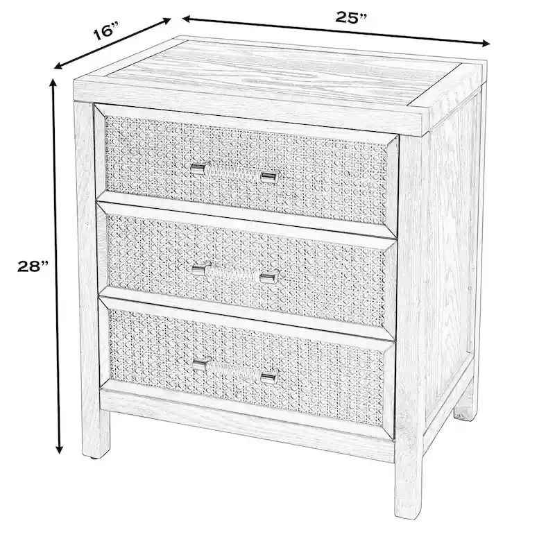 Mesa Cane and Solid Wood 3 Drawer Chest