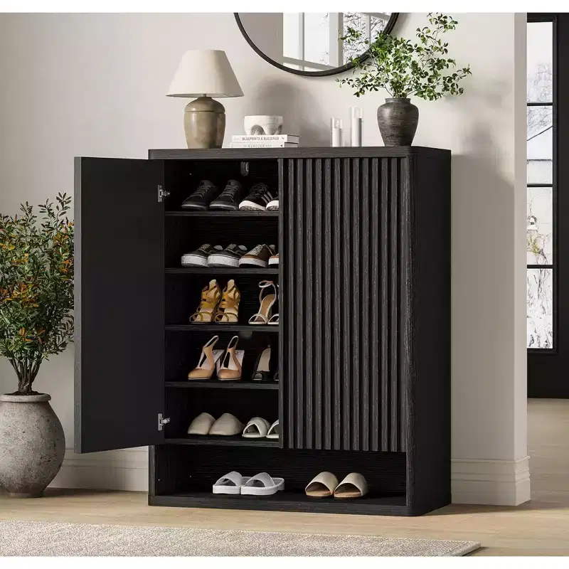 COZONY 31.5 Shoe Cabinet with Adjustable Shelves, Fluted Door Wooden Shoe Storage Cabinet for Entryway Living Room