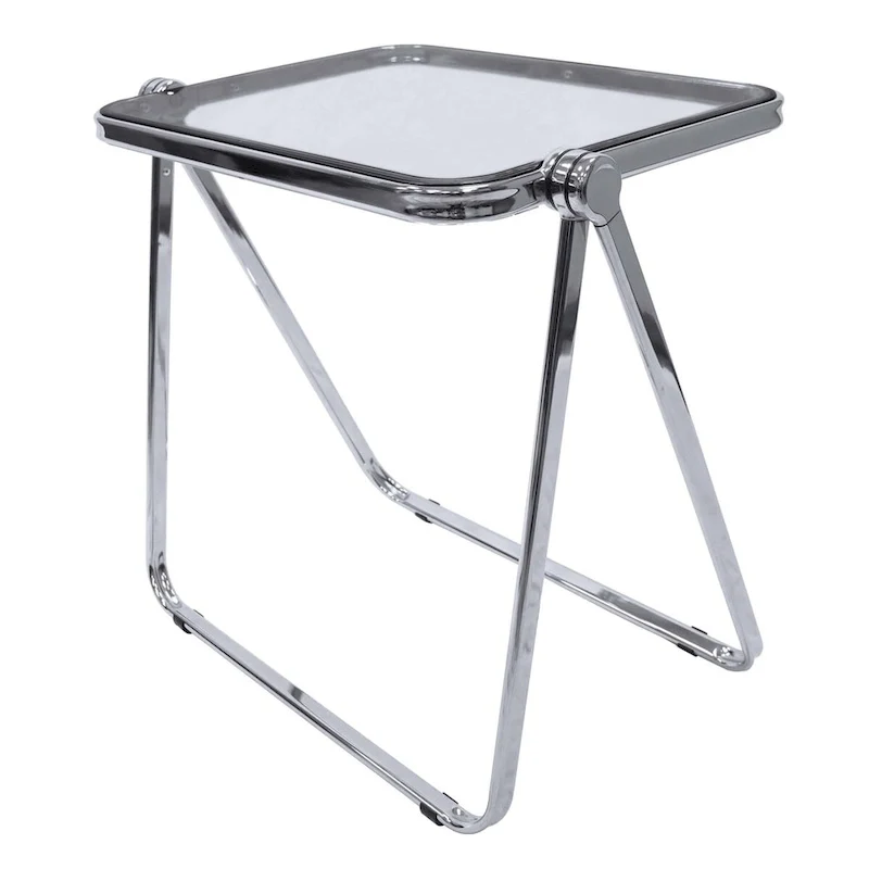 Square Plastic Folding End Table with X-Shaped Iron Frame - Chrome Finish
