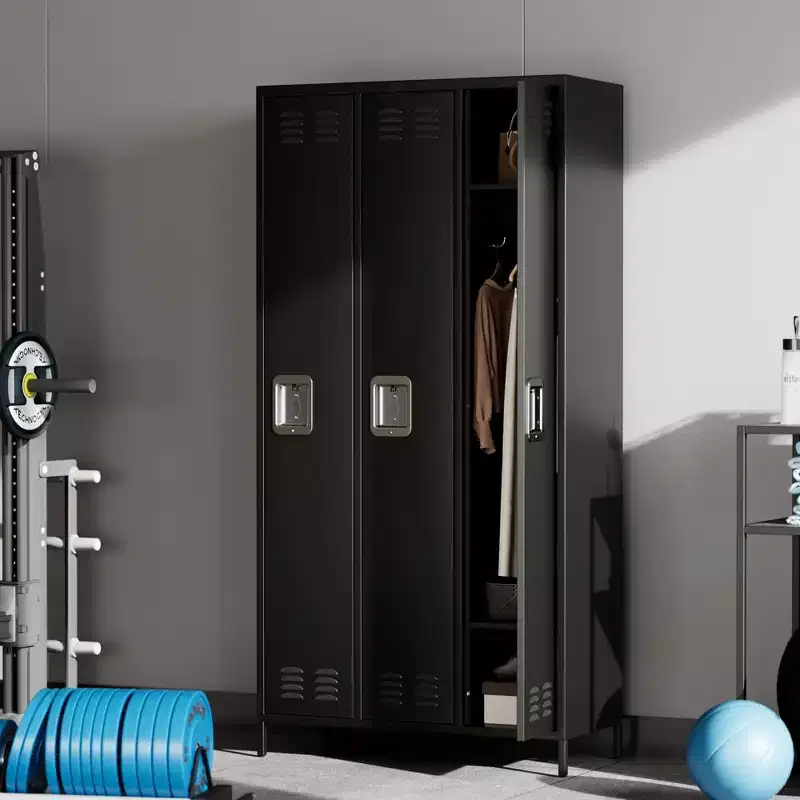 GustoWave 3 Doors Steel Storage, Metal Locker for School Office Gym, 72 Inch Locker Cabinet for Employees,Industrial Storage Locker with 3 Shelves