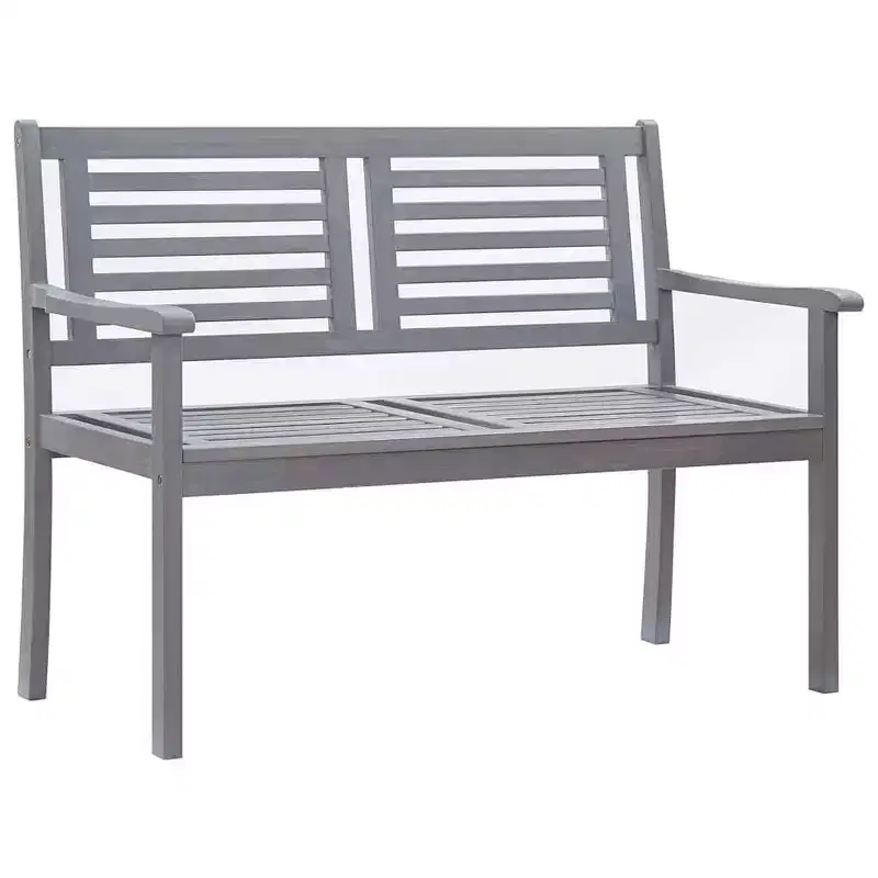 vidaXL Eucalyptus Wood Patio Loveseat Bench with Gray Cushion - Outdoor Seating for Garden, Terrace, Deck - Ergonomic 47.2x 23.6x 35
