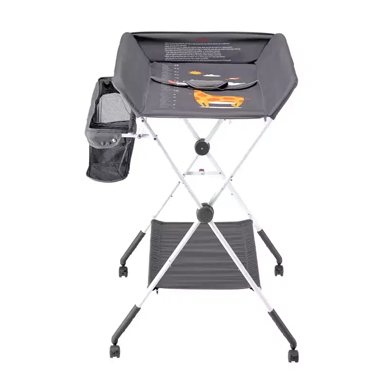 Foldable Baby Changing Table, Diaper Change Station with Side Basket, Lockable Wheels, Multi-Functional Storage Organizer for Nursery, Dark Gray