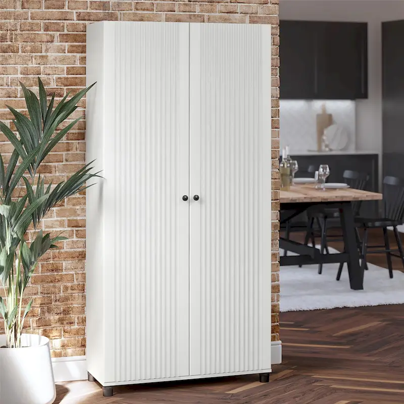 Fluted 36 in. Wide 2 Door Storage Cabinet, White