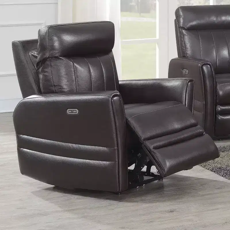 Power Recliner Chair Brown: Contemporary Accent with USB Port, High-Density Foam, Glossy Finish, Upholstered