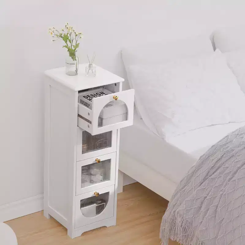 Slim Freestanding Bathroom Cabinet - Small Storage Organizer with Drawers, 11.8 x 11.8 x 33.1 Inches
