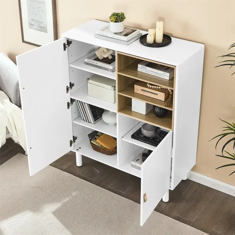 Modern Wood Sideboard Cabinet with Round Legs and Shelf