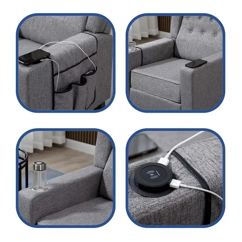 Button Tufted Wingback Push-Back Fabric Recliner Chair with Footrest