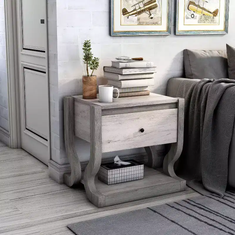 miBasics Brunswicke Transitional 1 Drawer End Table Coastal White: Bedroom Storage, Pedestal Design