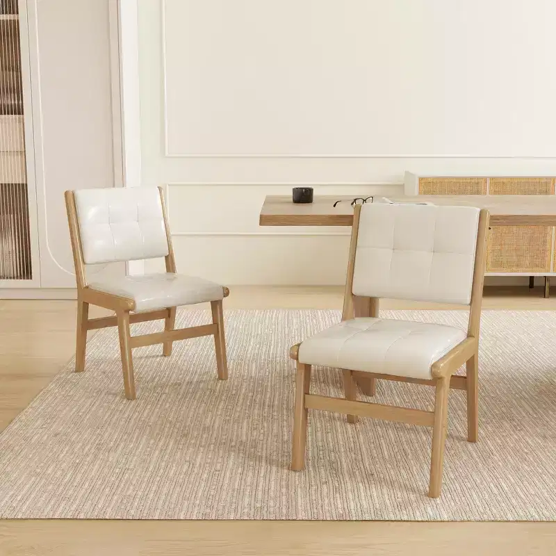 Tufted Faux Leather Upholstered Wood Dining Chairs (Set of 2)