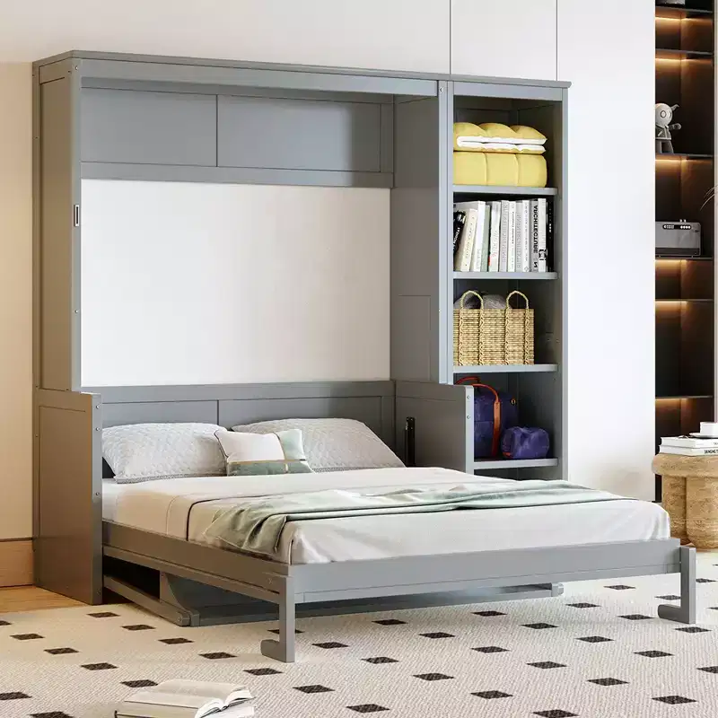 Merax Murphy Bed with Fold-Out Desk & Bookshelves