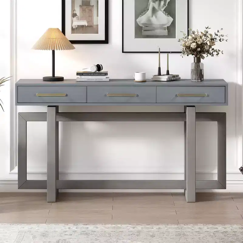 Okak Modern Artsy Style Console Table with 3 Drawers,Elegant Entryway Table with Cross Legs,Foyer Tables for Entryway,Living Room