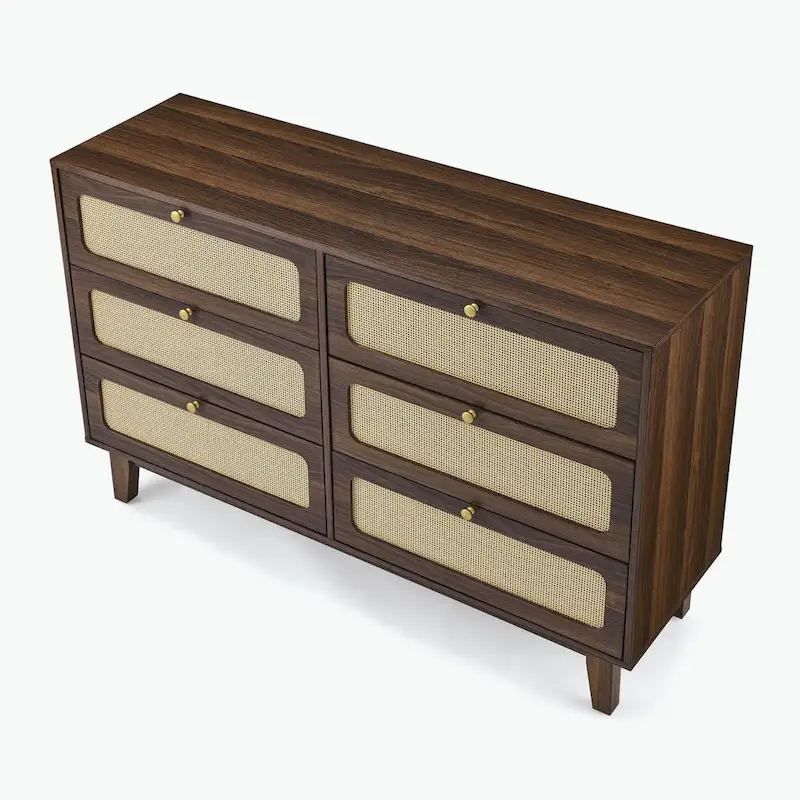 wooden antique six-drawer dresser
