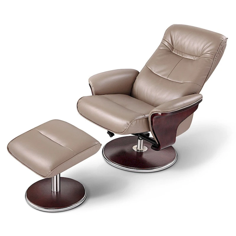 Artiva USA 'Milano' Modern Bend Wood Latte Leather Swivel Recliner with Ottoman set