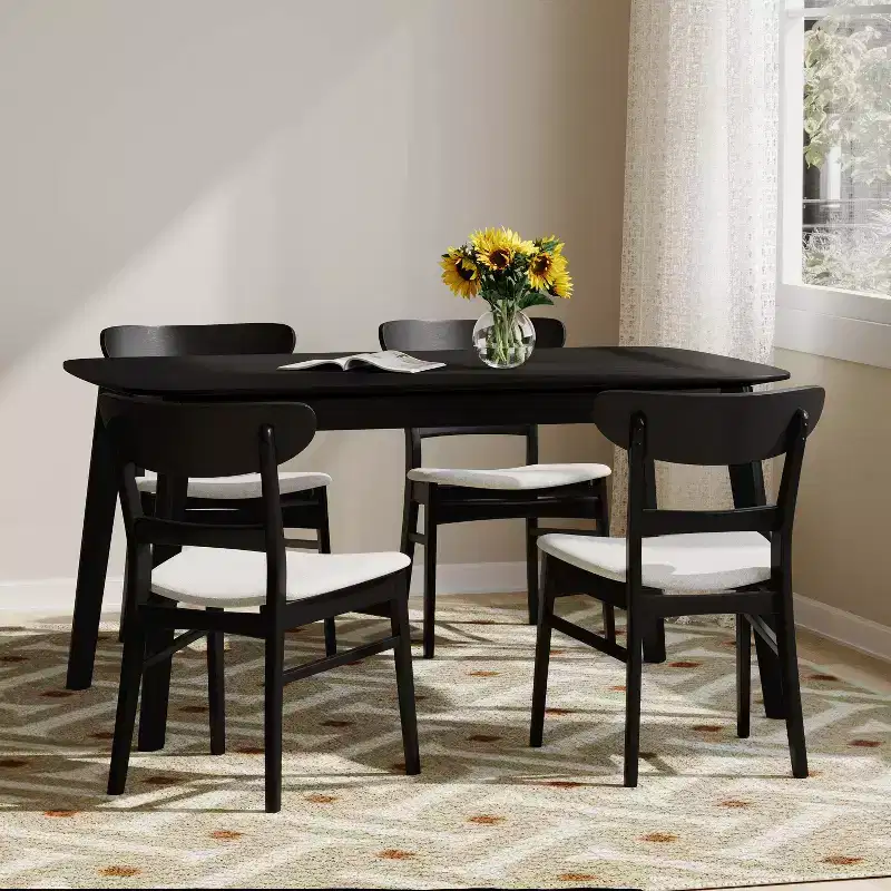 GDFStudio Dimick Mid Century Modern Fabric Upholstered Wood 5 Piece Dining Set
