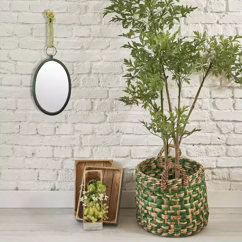 Large Oval Metal Wall Mirror with Rope Hanging Loop Farmhouse Style