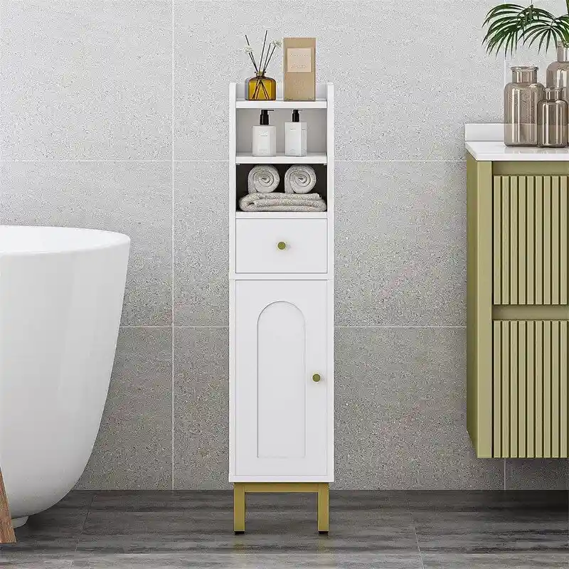 Corner Floor Cabinet with Drawers and Doors