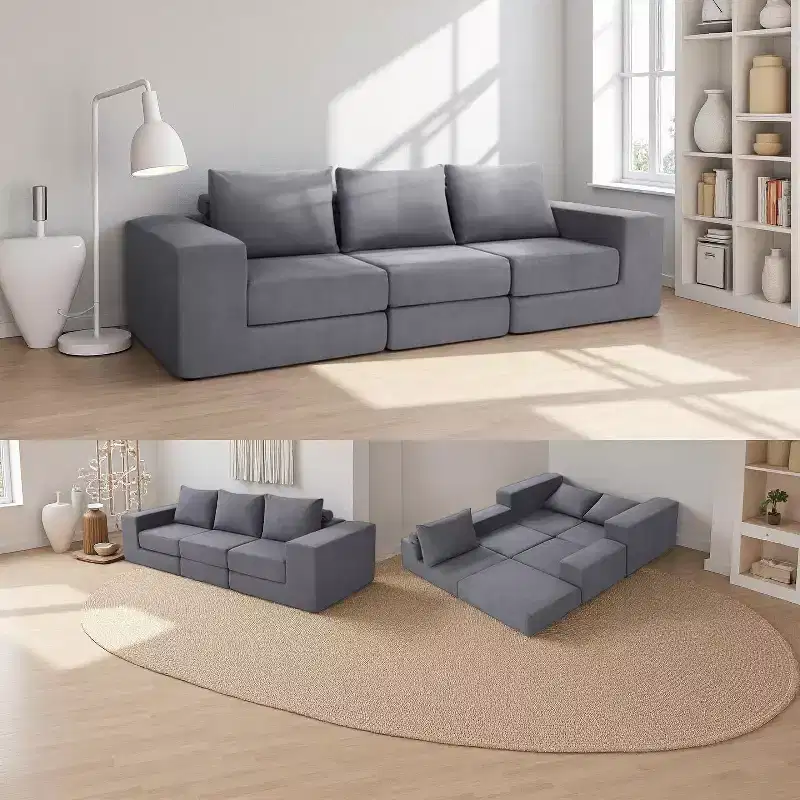 Homdox 110 3-Seat Cloud Sofa Bed w/Deep Seat & Non Slip Base, L-Shape Chaise for Living Room, No Assembly,