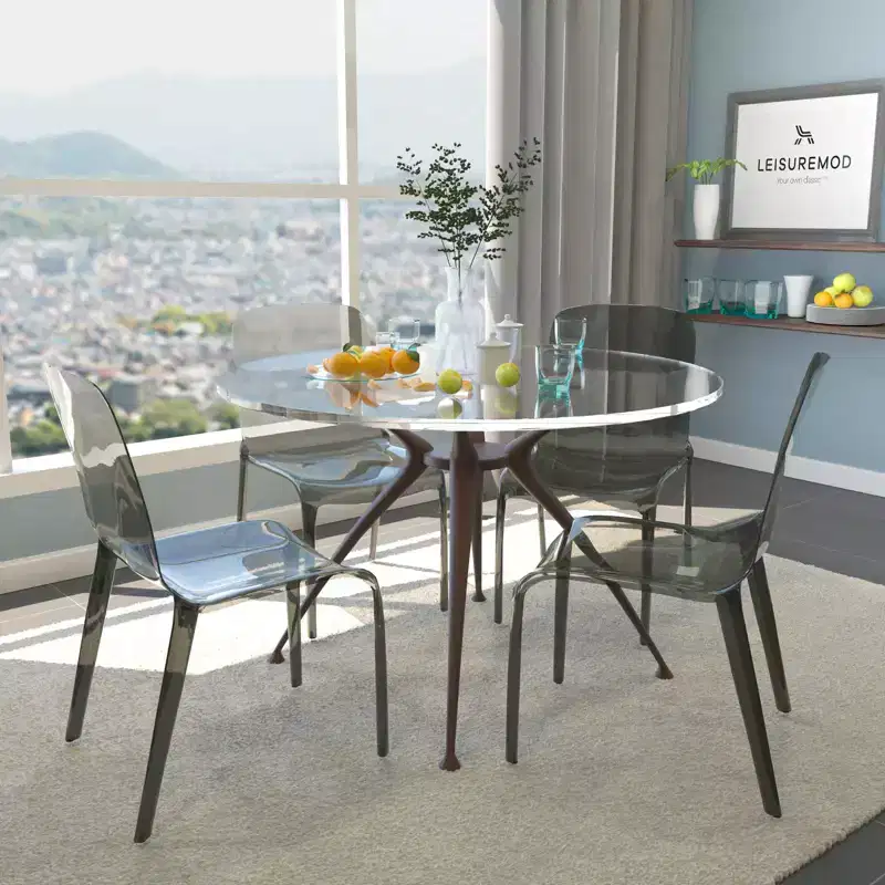 LeisureMod Murray Mid-Century Modern Dining Chair - Waterfall Edge Design Acrylic, Ergonomic and Stackable, Set of 4