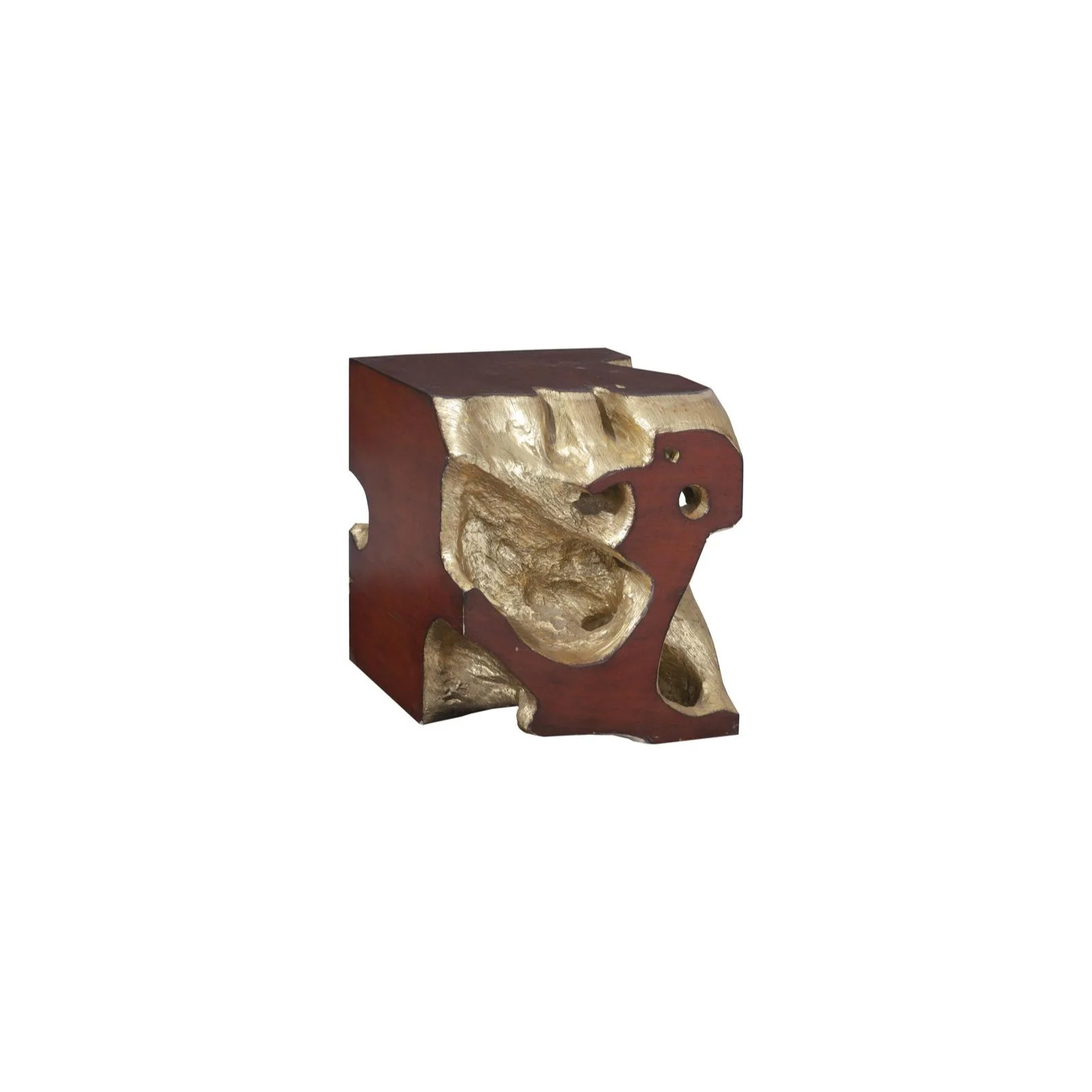 Gold Leaf Faux Bois Tree Trunk Composite Accent Stool