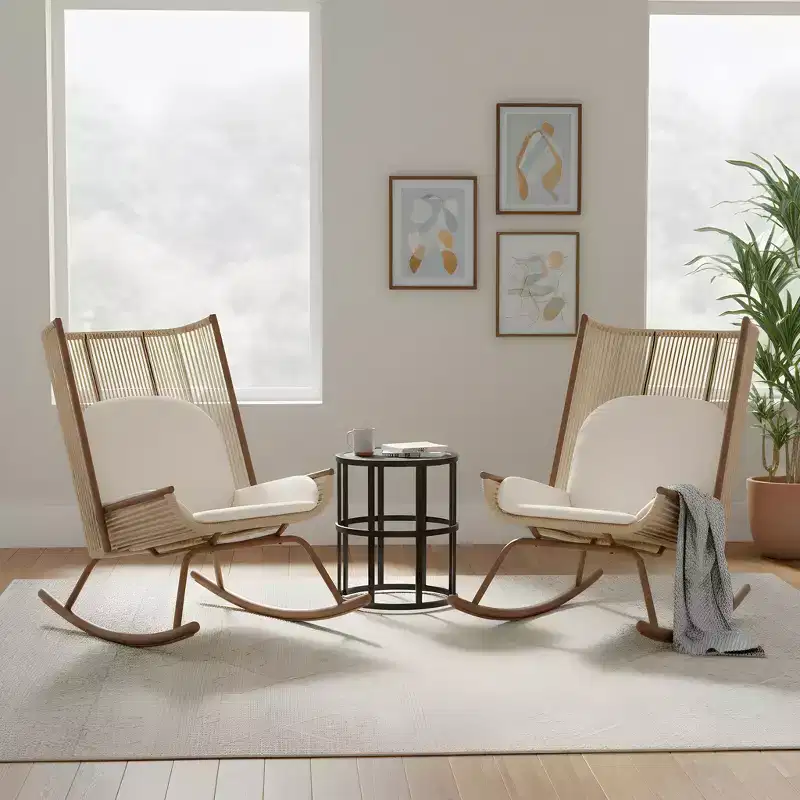 Christopher Knight Home Christine Modern Metal Patio Seating Set with Rocking Chairs and Ceramic Tabletop