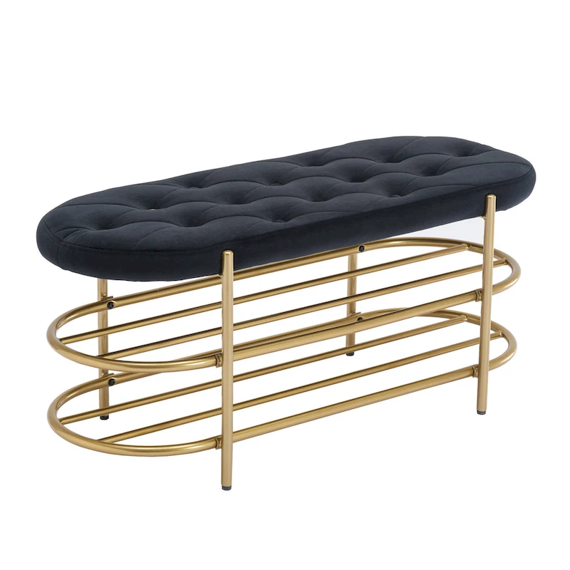 SEYNAR 40 Velvet Upholstered Living Room Bench with Double shoe rack