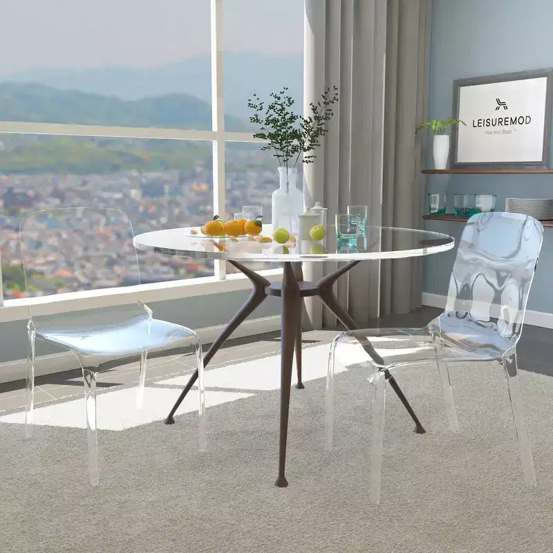 Clear Acrylic Dining Chair Set of 2 Stackable Waterfall Edge Lightweight 275 lbs