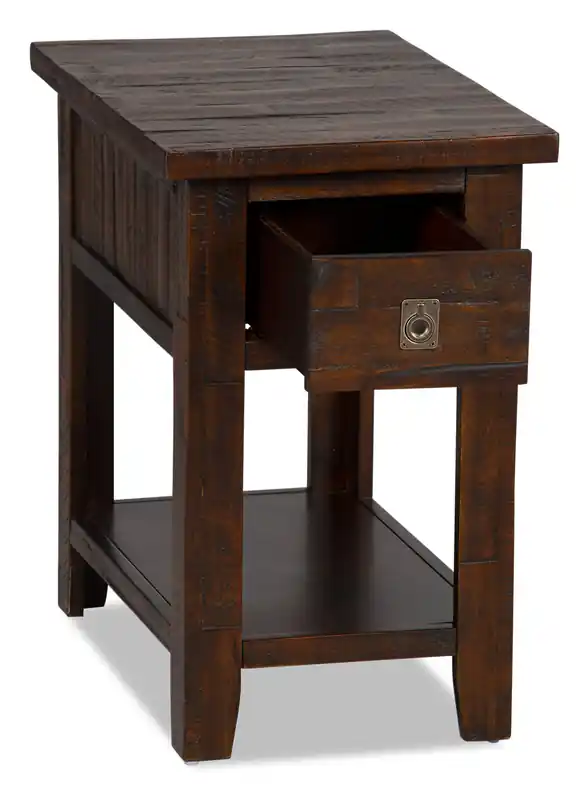 16 Rustic Chairside Table with Storage and Shelf - Dark Brown Wood