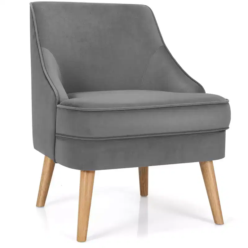 Costway Accent Chair Velvet Upholstered Single Sofa with Rubber Wood Legs Pink\Green\Grey