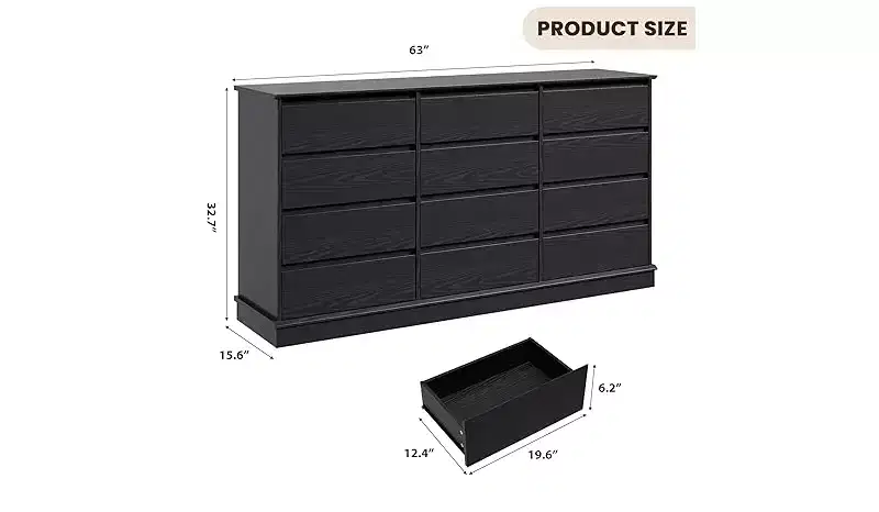12 Drawer Dressers,Chest of Drawers with Deep Drawers,Large Double Dresser for Closet with Wide Top,Tall Wooden Dresser for Living Room, Bedroom