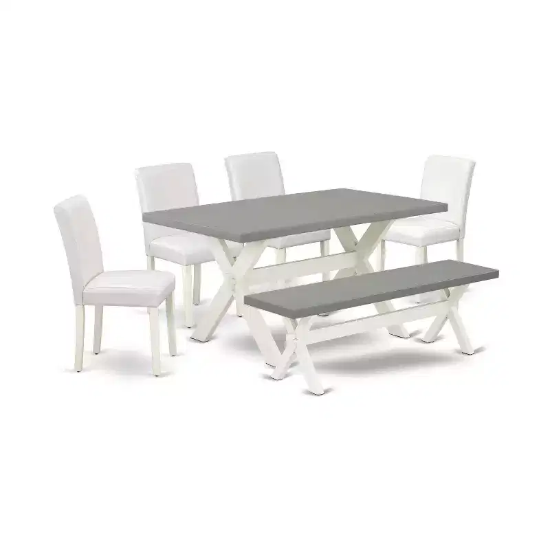HomeStock 6-Pc Natural Oak Finish Solid Wood Top dining Table with 1-Bench and 4-Chairs