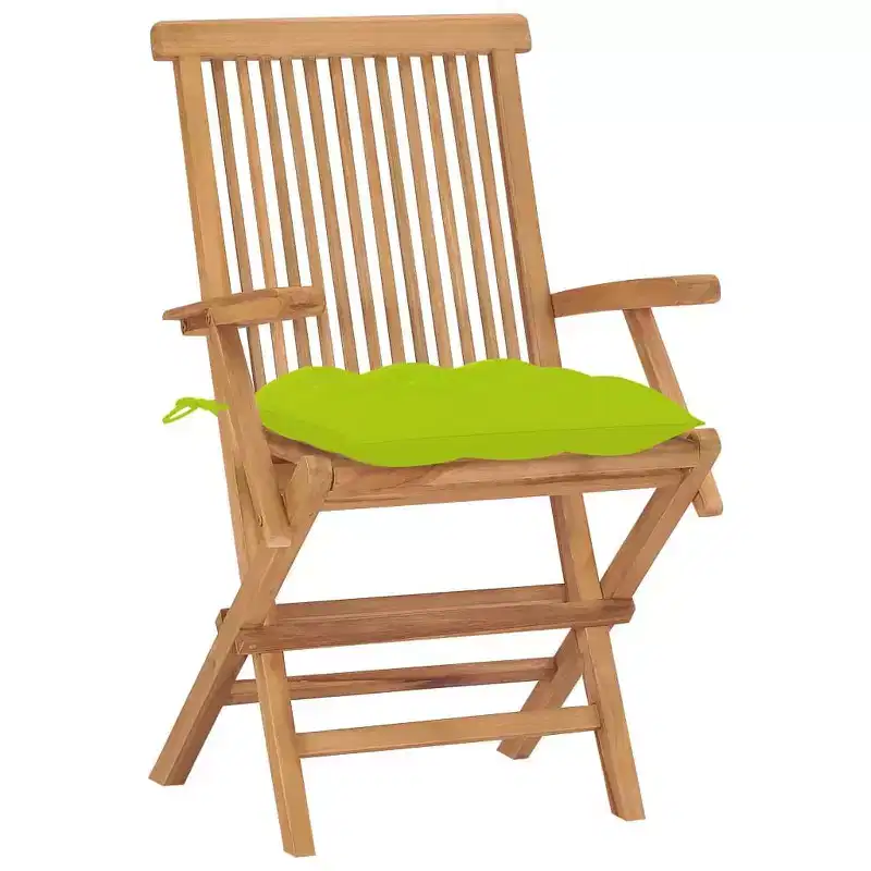 vidaXL Solid Teak Wood Patio Chairs with Bright Green Cushions - Weather-Resistant Outdoor Seating Solution with Foldable Design for Easy Storage