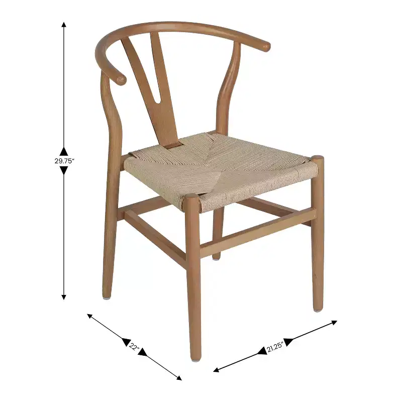Set of 2 Stackable Y-Back Dining Chairs with Solid Wood Frame & Woven Kraft Paper Rope Seats