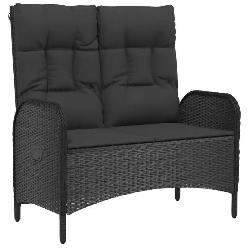 vidaXL Patio Bench Outdoor Reclining Dining Bench with Cushions Poly Rattan