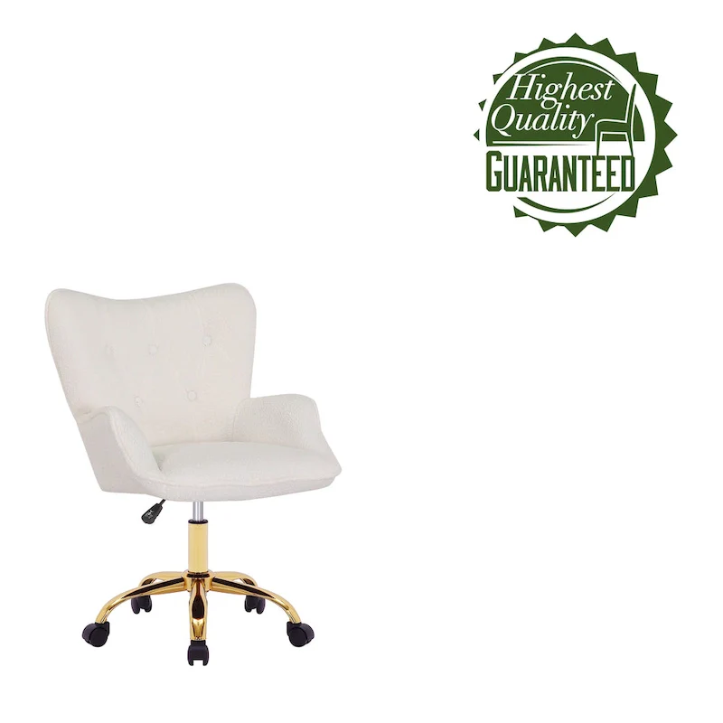 Swivel Office Chair with Teddy Fabric and Gold Chrome Legs