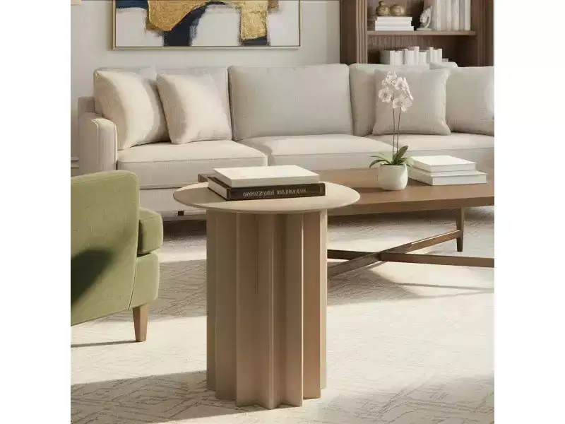 Storied Home Pleated Metal Side Table, Beige