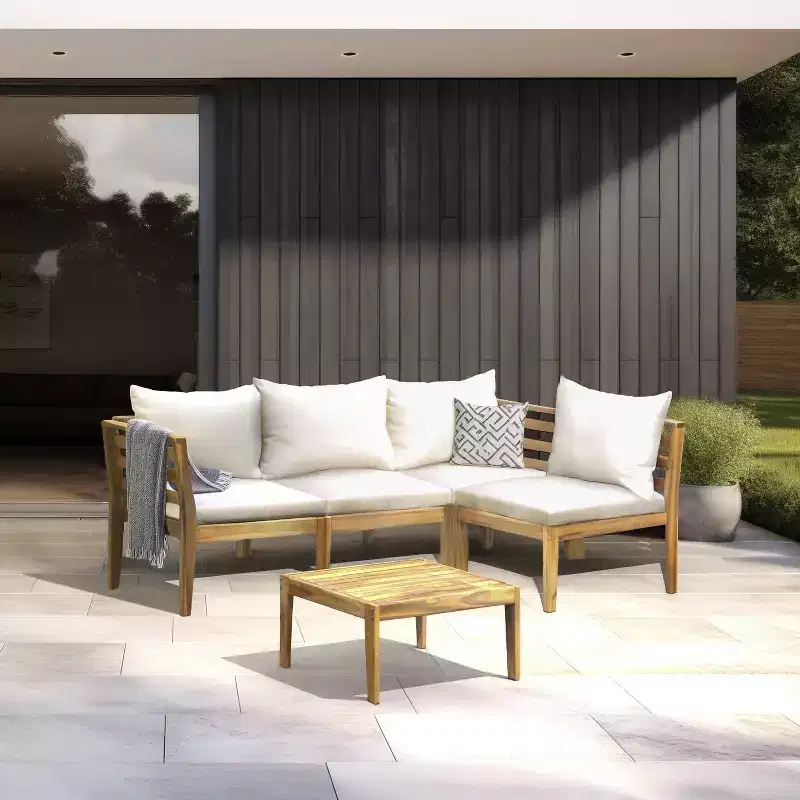 Kinger Home Trena 4-Piece Acacia Wood Patio Furniture Set with Cushions Elegant Outdoor Patio Furniture