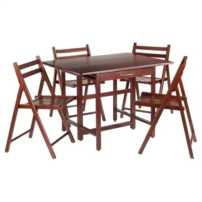 5pc Taylor Drop Leaf Dining with Folding Chairs Walnut -: Traditional Hardwood Dining, 4 Armless Seats, Rectangle